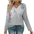 thumbnail image 6 of Craaazy Women's Fashion Printed Fall Tunics Long Gifts Sleeve Tops Cross V Neck Shirts Loose Casual Blouses with Decor Button, 6 of 7