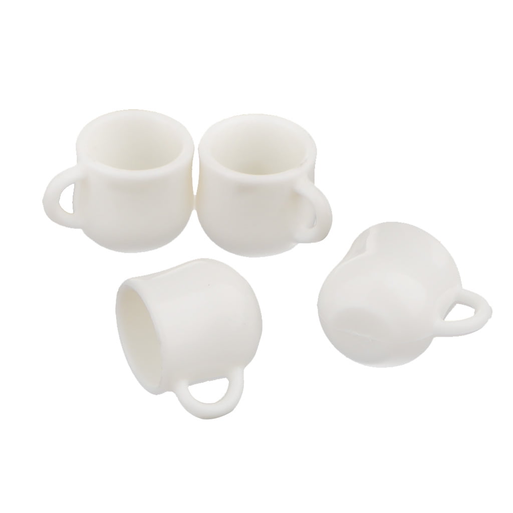 1:12 Scale 4pcs White Dolls House Miniature Tableware Tea/Coffee/Water Cups