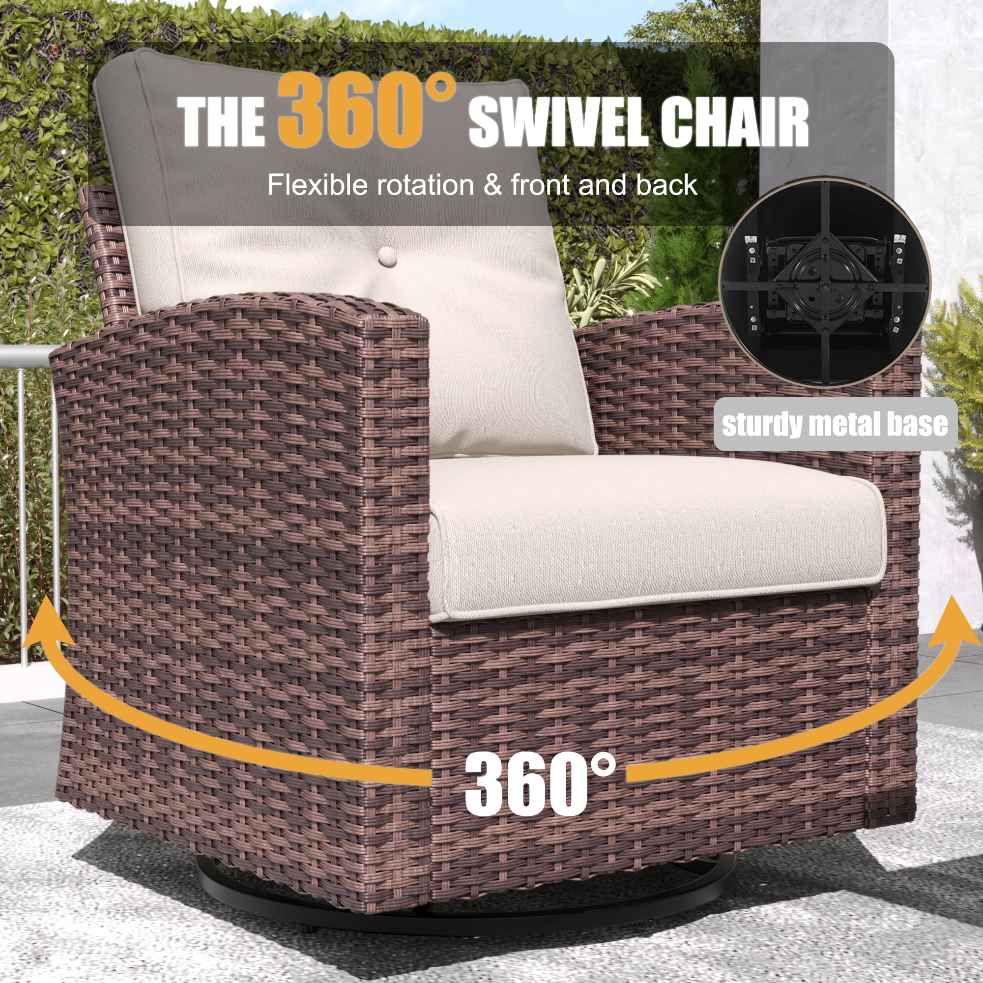 Layinsun 2 Pieces Patio Furniture Set with Swivel Chairs, Rattan Wicker Rocking Glide Chairs
