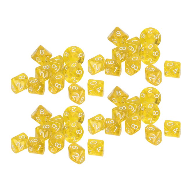 40 PCS Números Dados Juego de dados poliédricos de plástico de 10 lados para juegos de mesa Enseñanza Entretenimiento Amarillo