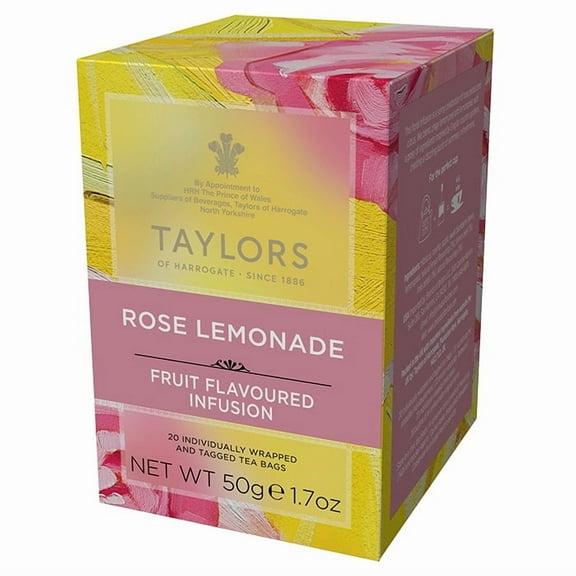 Taylors of Harrogate Rose Lemonade Infusion Individually Wrapped Bags, 20 Count (Pack of 1), Zingy, Refreshing & Fragrant, Caffeine-Free, Enjoy Hot or Iced, 20 Teabags