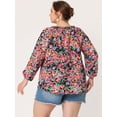 thumbnail image 4 of Blufloral suelcon cuello anudado y mangas 3/4 pamujer de talgrande Negro 4XL, 4 of 5