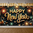thumbnail image 5 of Gold Lettering Happy New Year Banner Firework Design New Year Display Balloon Decor Black Background Festive Backdrop for New Year Party Holiday Celebration Family Gathering, 5 of 9