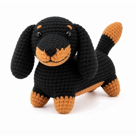 Dachshund Crochet Kit for Beginners, Dog Amigurumi Starter Set with Step-by-Step Video Tutorials, TIKA