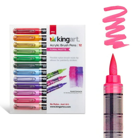 KINGART PRO Acrylic Paint Brush Pens, Assorted Colors, 12 Count