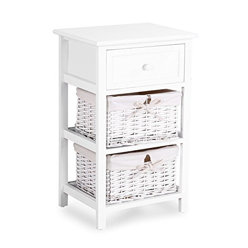 Mecor White Nightstand End Tables Side, White Wood Side Table With Baskets