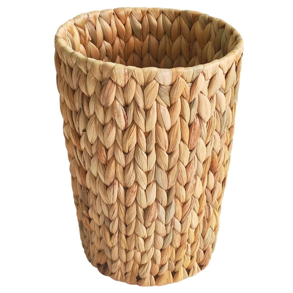 Wicker Trash Can, Small Water Hyacinth Waste Basket for Bathroom Home Office (2 Gallon Round)