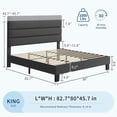 thumbnail image 2 of King Bed Frame Platform with Adjustable Linen Headboard, Upholstered, Wood Slats, No Box Spring, Dark Grey, 2 of 6