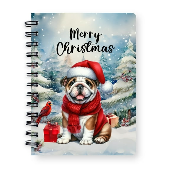 Merry Christmas Bulldog Enjoys Woofmas Winter Xmas Holiday Spiral Bound Journal Dog Lover Gifts Idea 5x7in Spiral Notebook - 02022
