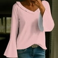 thumbnail image 2 of Yigetop Ruffle Blouse, Fall T Shirts Women Loose Fit Long Sleeve Boat Neck Tops Casual Blouses Print Sleeve Tops Bell Sleeve Top Light Pink M, 2 of 6