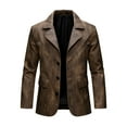 thumbnail image 2 of Jackets for Men Plus Size Motorcycle Jacket Turndown Collar Leather Casual Solid Winter Suit Coat,Coats for Men Brown, 2 of 6
