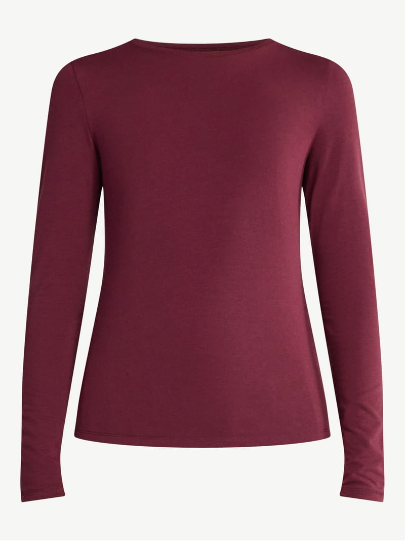 No Boundaries Crewneck Tee with Long Sleeves, Women's & Women's