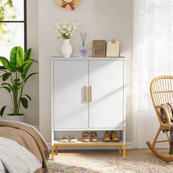 40'' White 2-Door Metal Shoe Cabinet, 7-Tier Narrow Hidden Shoe Organizer , Space-Saving Storage for Entryway Hallway Closet Bedroom Living Room Laundry Room