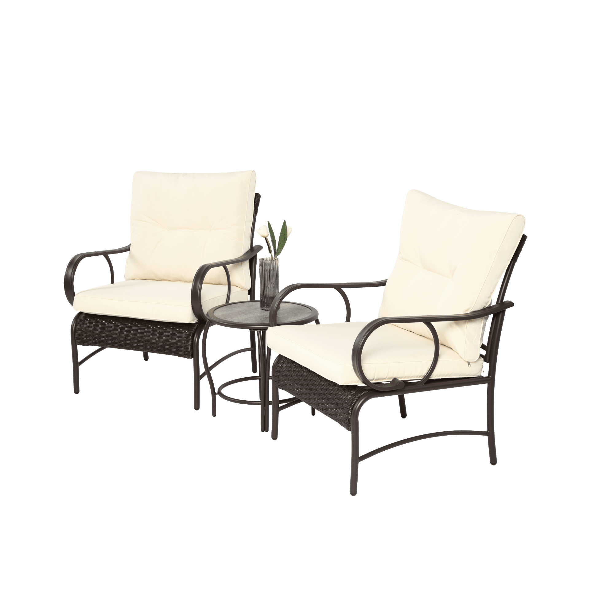 3 Pieces Patio Furniture Sets,Outdoor PE Rattan Wicker Chairs with Soft Cushion and Coffee Table for Garden Backyard Porch Poolside,Beige