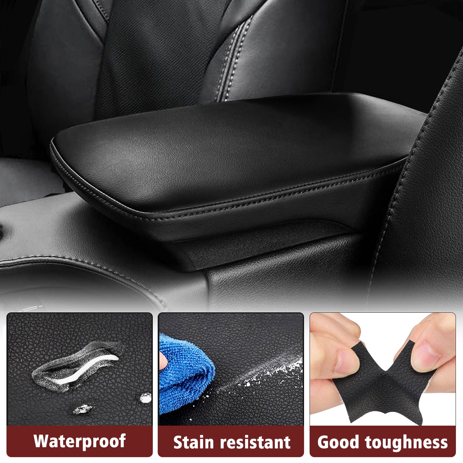KBH Center Console Armrest Cover Replacement for 2013-2018 Toyota Avalon Accessories, Car Arm Rest Lid Skin Upholstery, Black (Leather Skin Only)