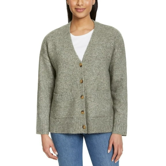 Ella Moss Women's Relaxed Boyfriend Fit Button-Up Cardigan, Green, XXXL