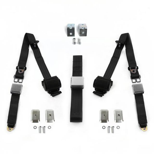 VW Type 1 Split 1947-1952 Avion 3 Points Noir Kit de Ceinture de Banc Rétractable avec Support - 3 Ceintures