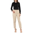 thumbnail image 2 of Allegra K Women's Ruffle Neck Tie Neck Ruffle Cuff Button Front Solid Work Shirt, 2 of 7