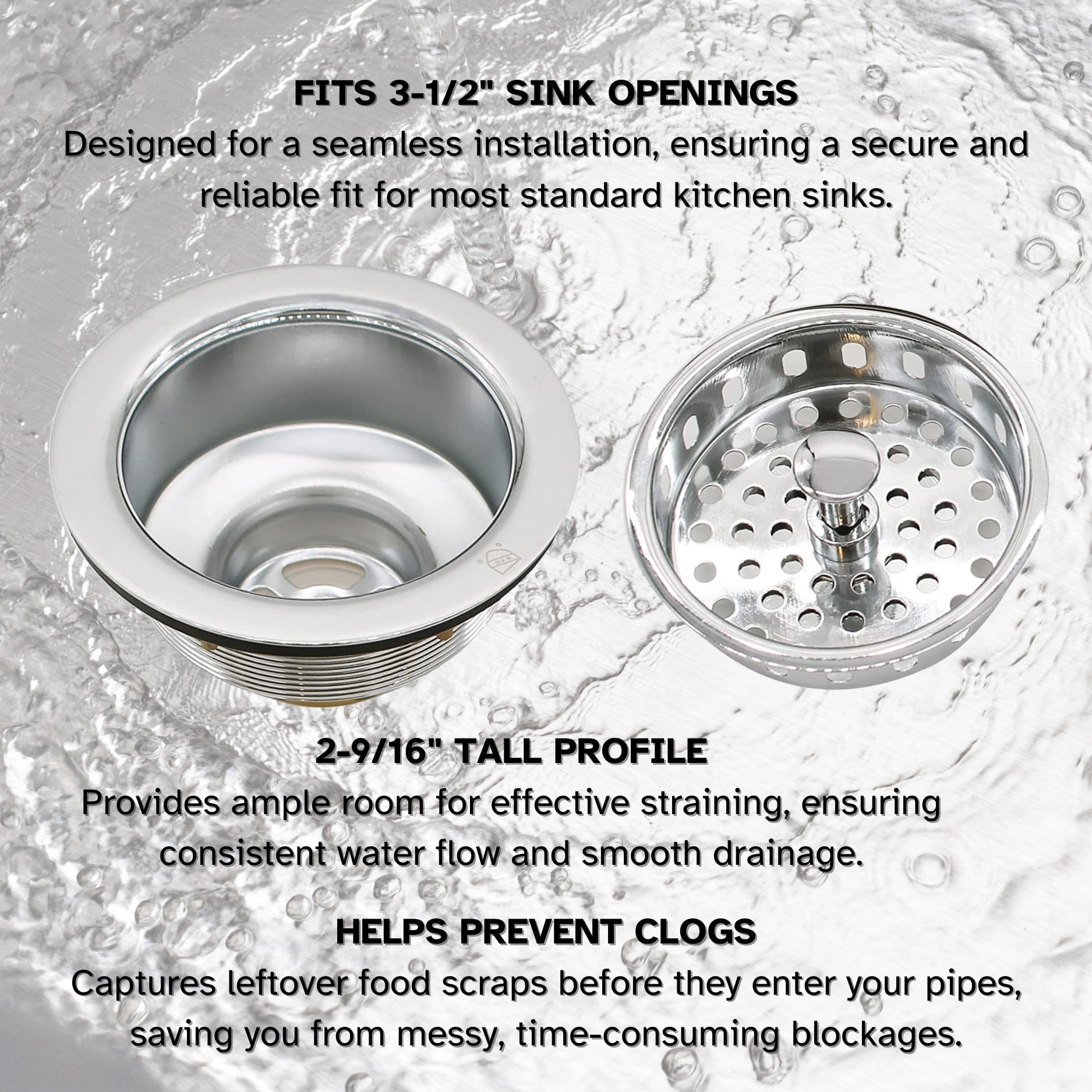 Westbrass COMBO PACK 3-1/2" Post Style Kitchen Sink and Waste Disposal Flange Strainers, Polished Nickel