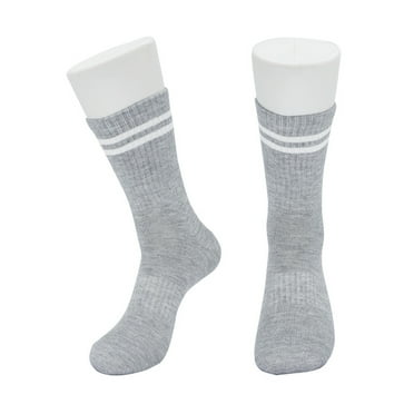 Mid-tube socks thin socks men's striped breathable summer and autumn sports casual socks polyester cotton business high stockings women's-grey-L