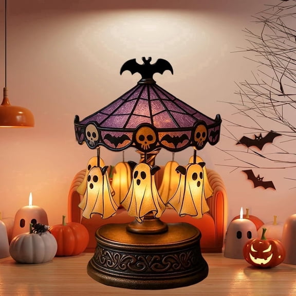 Halloween Ghost Carousel Lights, Plug-in Automatic Carousel,Ghost Night Light Up Kit, Spooky Ghost Carousel Lamp Decorations Indoor, for Halloween Party or Gift