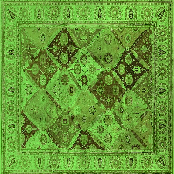 Ahgly Company Indoor Square Oriental Green Industrial Area Rugs, 4' Square