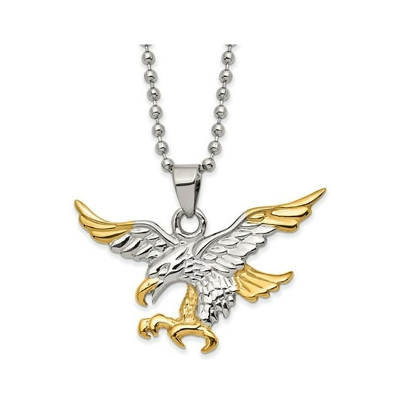 Gem & Harmony Mens Stainless Steel Polished Eagle Pendant Necklace with Chain for Men