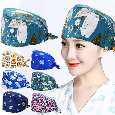 

Women Men Floral Printing Cotton Adjustable Cute Hat Sweat Absorb Scrub Cap