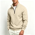 thumbnail image 2 of FENGYOU Mens Casual Quarter Zip Sweatshirt Fleece Lined Thick Pullover Stand Collar Long Sleeve Regular Fit Solid Top Khaki 3XL, 2 of 6