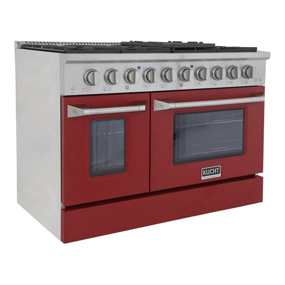 Pemberly Row 48" Stainless Steel Natural Gas Range in Silver/Red