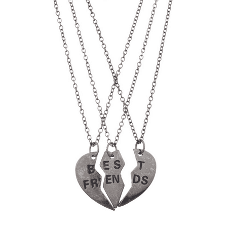 Gunmetal Heart - Lux Accessories Best Friends BFF Forever Gunmetal Heart 3 PC Necklace Set