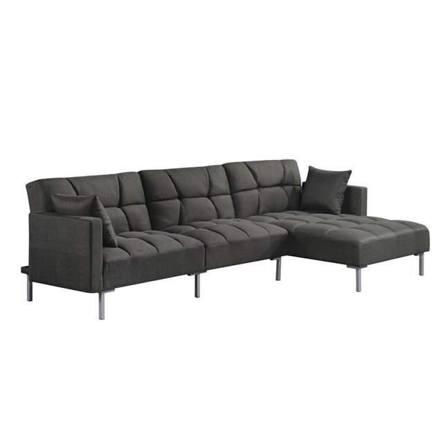 ACME Duzzy Réversible Canapé Sectionnel avec 2 Oreillers en Tissu Gris Foncé