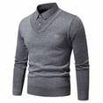 thumbnail image 2 of Men's Faux Two Piece Lapel Long-Sleeve Tops, Men's Striped Lapel Fake Two Piece Shirt, Casual Sweaters Dark Gray XL, 2 of 6