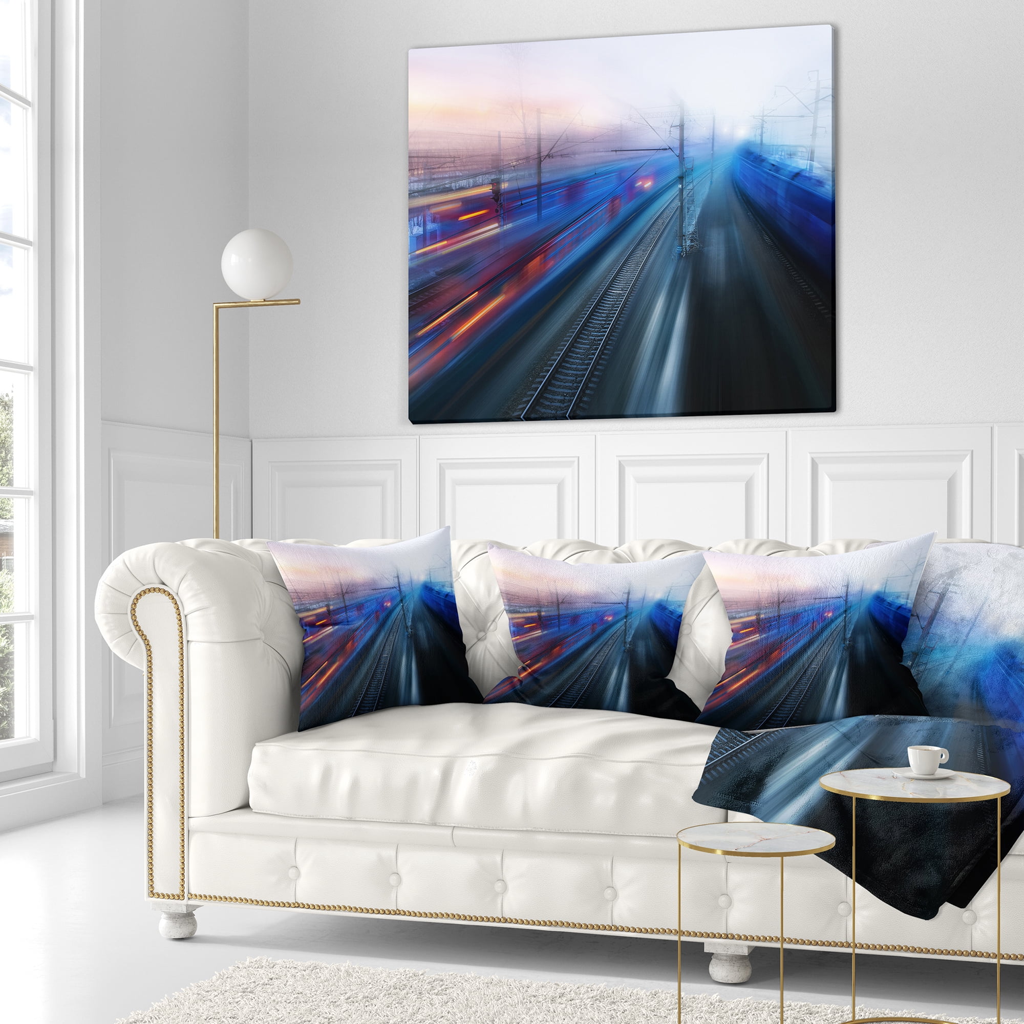 Designart Train Movements at Twilight - Landscape Photography Throw Pillow - 16x16