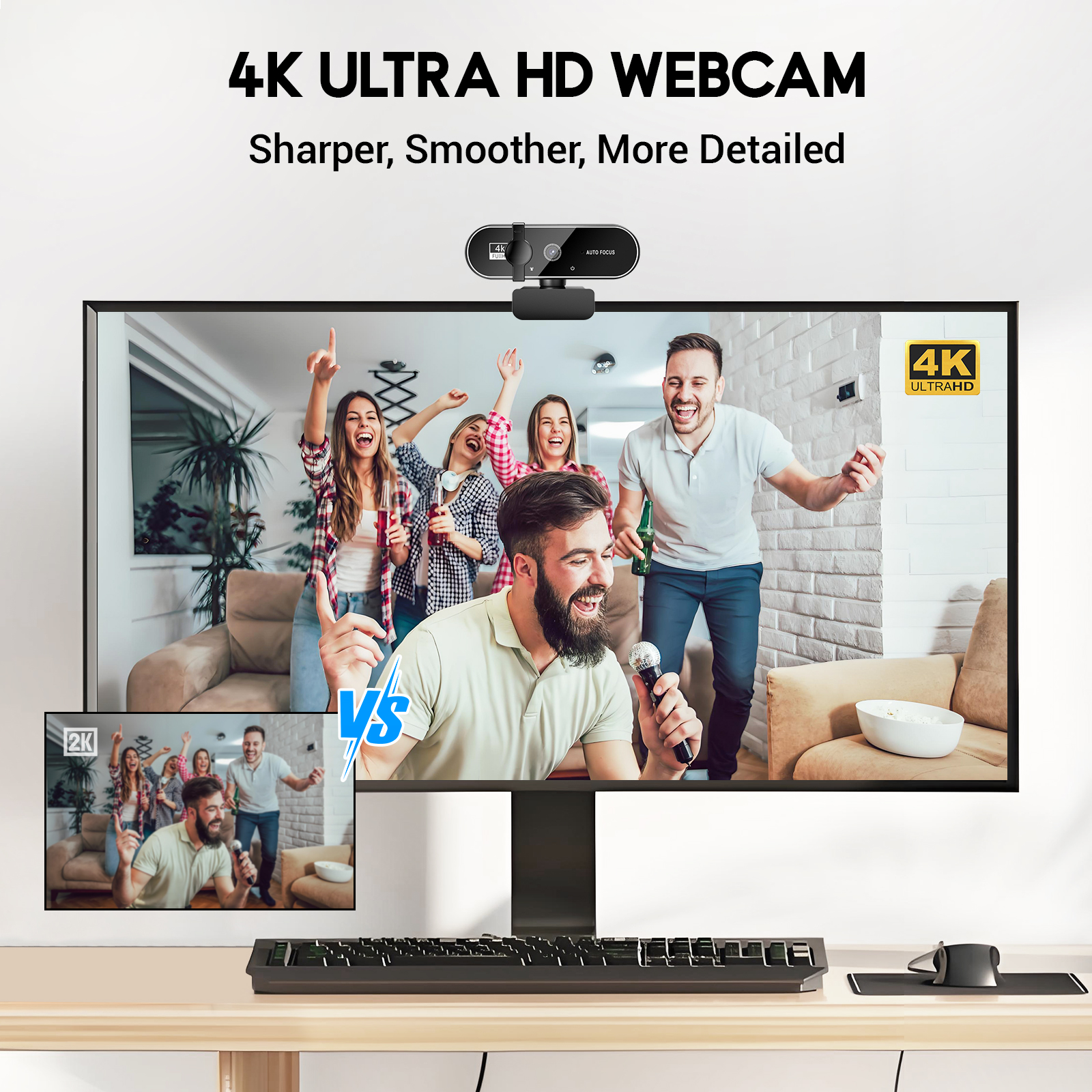 Atzeste 4K Webcam with Autofocus, Dual Mics, 120° FOV photo 8
