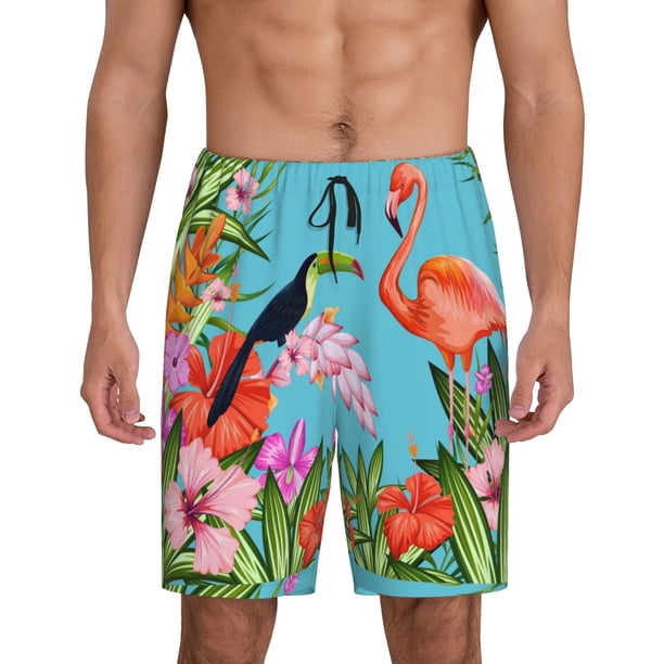 Fotbe Tropical Jungle Flamingo Pantalones Cortos de Pijama para Hombre, Ropa de Dormir, Pantalones de Pijama Cortos para Hombre-Medium