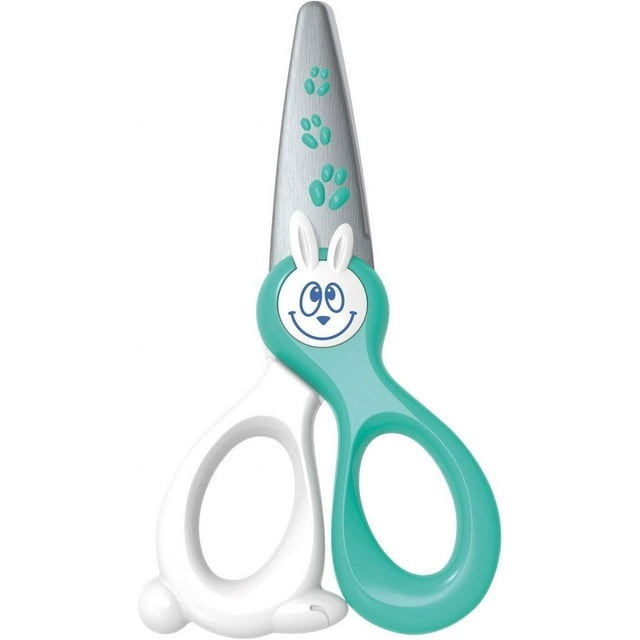 Multipurpose Safety Scissors for Toddlers, Stainless Steel Blades, All Plastic Design, Spring Lever Design for Easy Cutting, Bunny Motif for Fun Learning