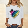 thumbnail image 4 of Mujeres Tres Cuartos de Manga Tops Suelto Ajuste Impreso Cuello Redondo Casual Blusa Camiseta Verano, 4 of 5