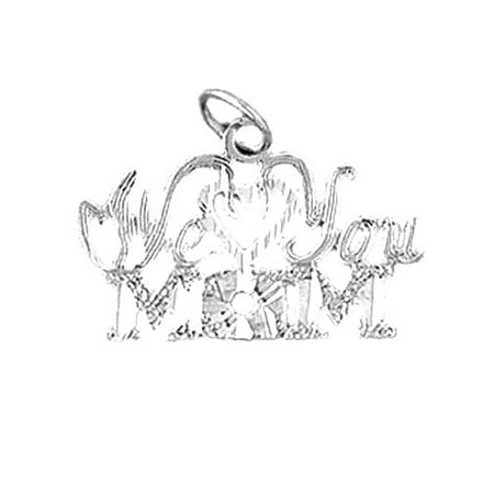 18K White Gold We Love You Mom Pendant - 16 mm