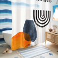 thumbnail image 5 of No Hook Shower Curtain with Built-in Rings - Boho Mid Century Modern Washable Waterproof Fabric Bathroom Curtains for Hotel,Rentals, 72 X 78 Inch Long , Orange Navy Blue Beige, 5 of 9