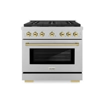 ZLINE Autograph Edition 36 in. 5.2 cu. ft. Paramount Dual Fuel Range with 6 Burner Gas Cooktop and Electric Convection Oven in DuraSnow Stainless Steel with Polished Gold Accents (SDRSZ-36-G)