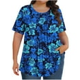thumbnail image 2 of Otvok Womens Plus Size Tops Crew-Neck Short-Sleeved Pleated Loose Blouses, 2 of 6