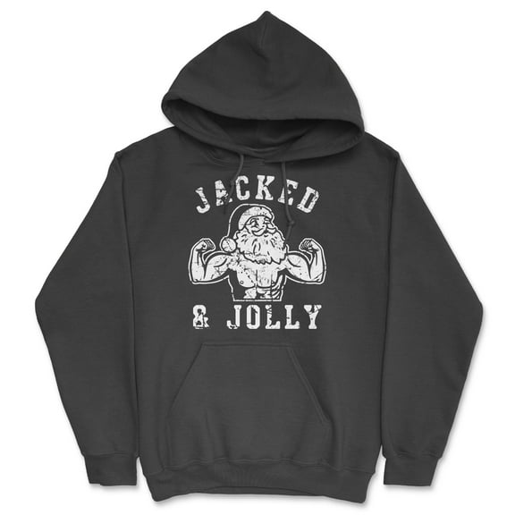 Jacked and Jolly Unisex Hoodie Funny Sarcastic Christmas Buff Santa Graphic Hooded Sweatshirt