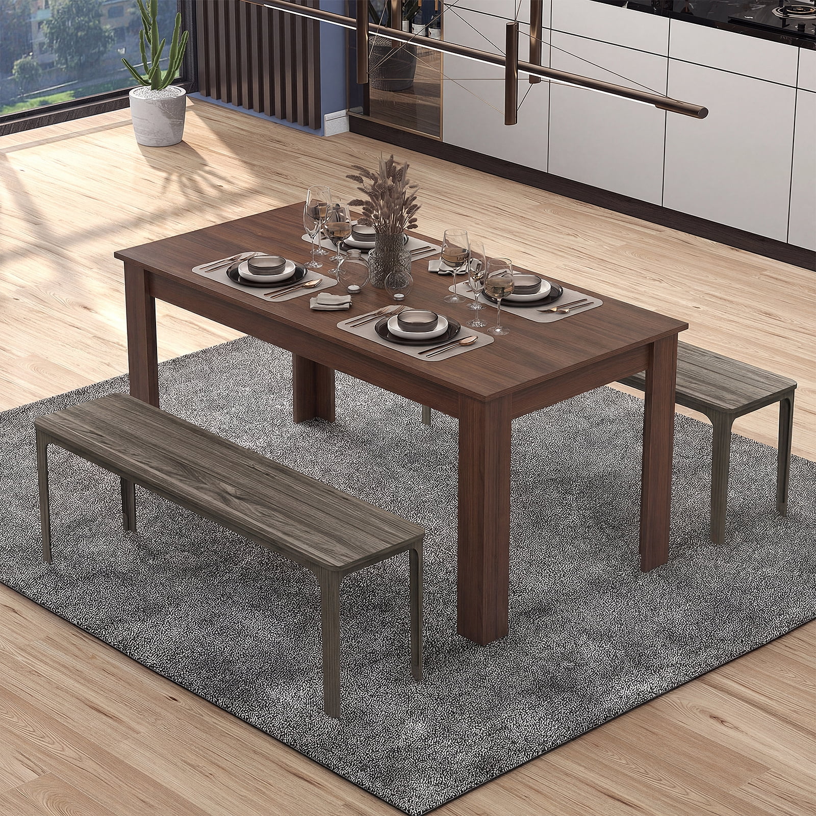 Costway 63" Dining Table Rectangular Modern Kitchen Table For 6 People Home Furniture Walnut