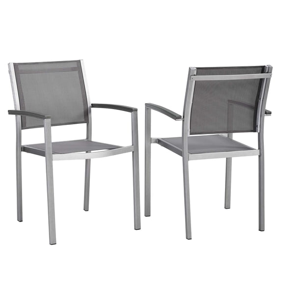 Modway Shore Outdoor Patio Aluminum Dining Armchair Set of 2 in Silver Gray