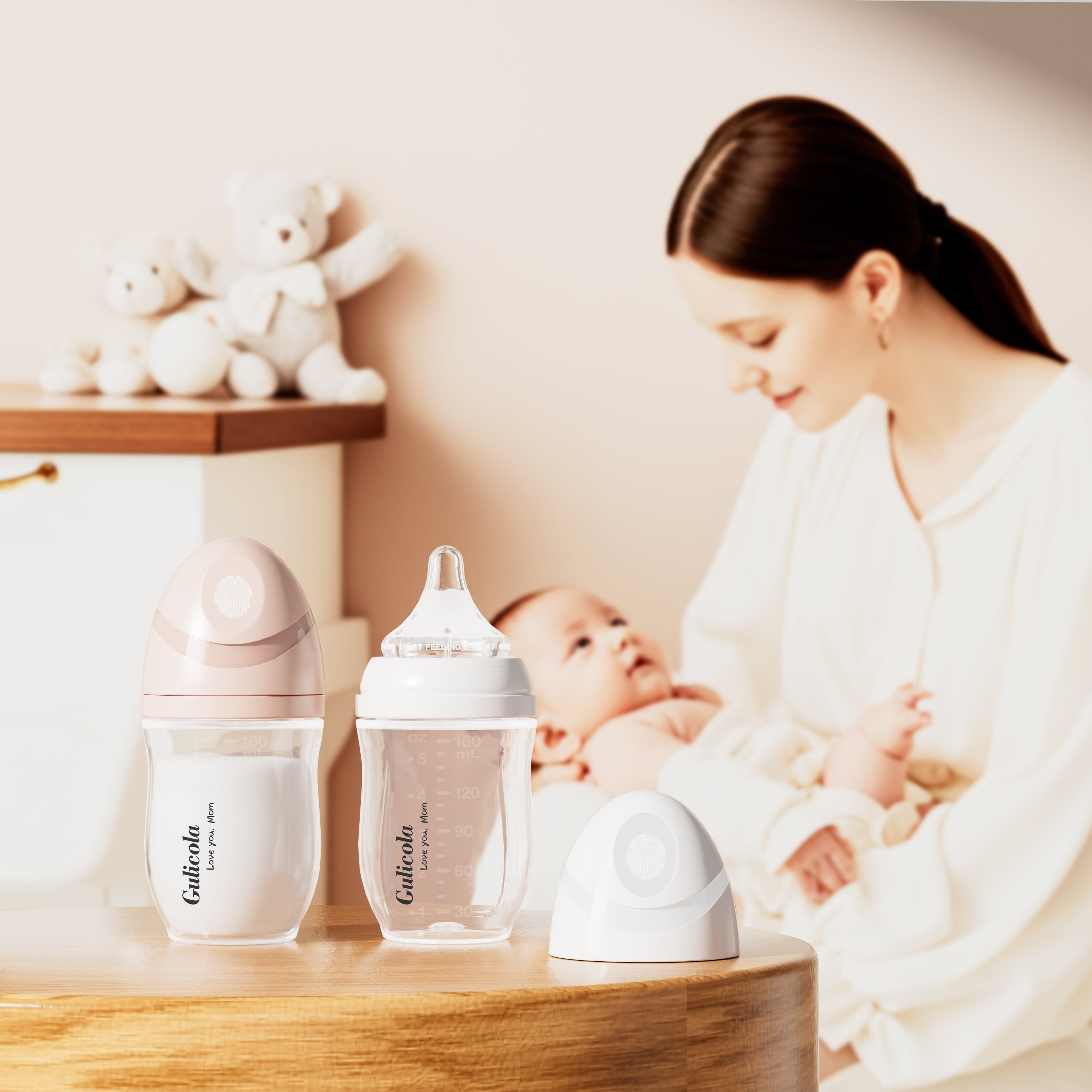 Gulicola PP (NOT GLASS) Baby Bottles for Breastfed Infant, Medium Flow Nipple, 3 Months +, Wide Neck, BPA Free, 8oz & 4 Pack