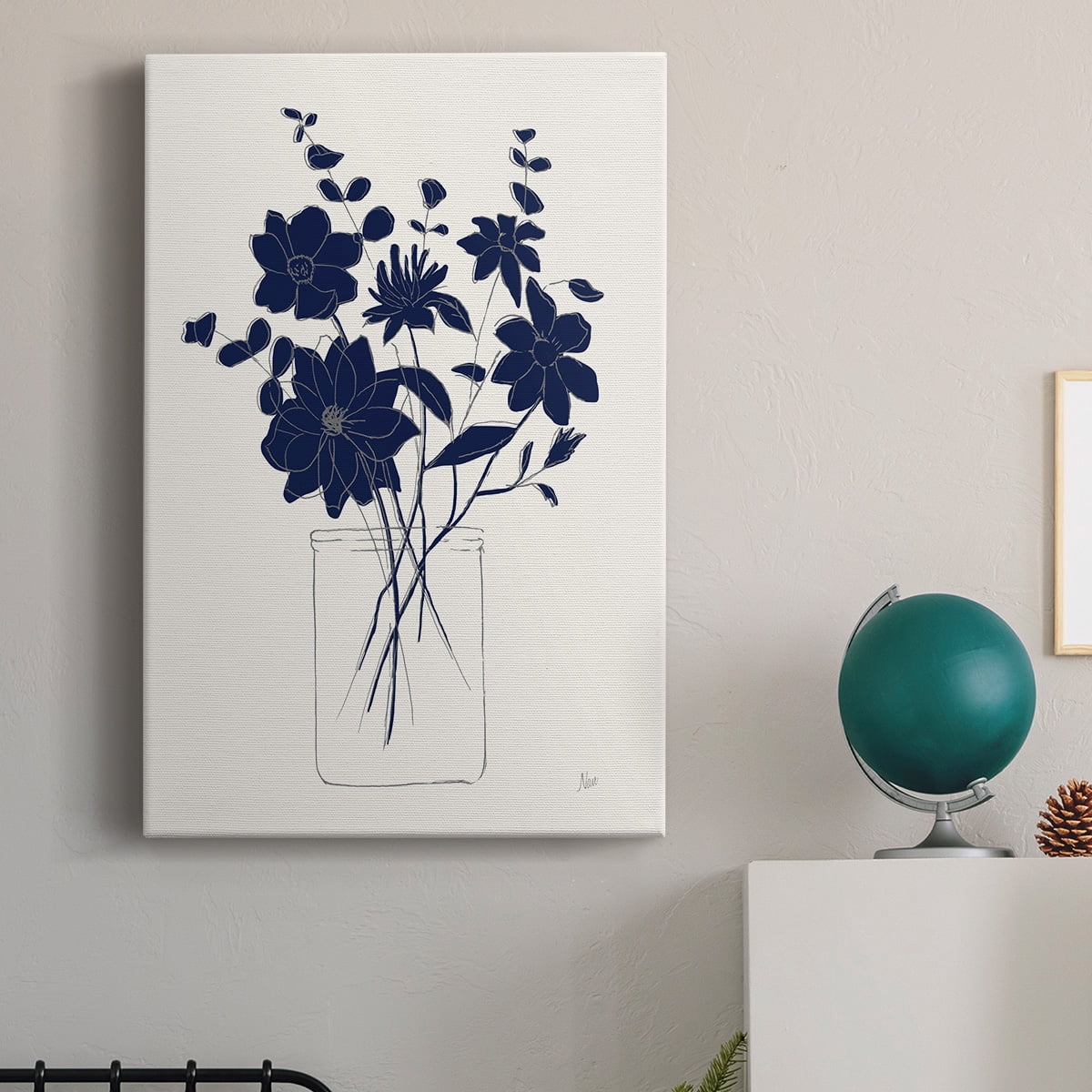 Indigo Sketch Bouquet II Premium Gallery Wrapped Canvas - Ready to Hang