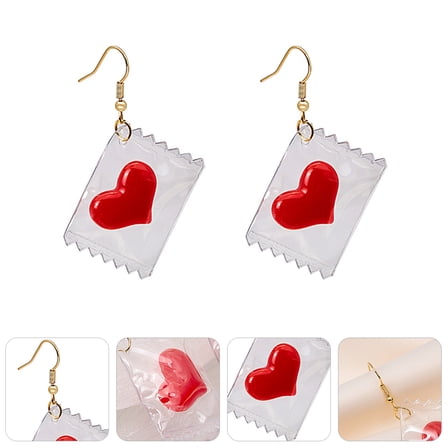 HEMOTON 1 Pair Ear Studs Valentine's Day Jewelry Love Heart Earrings Candy Ear Dangler