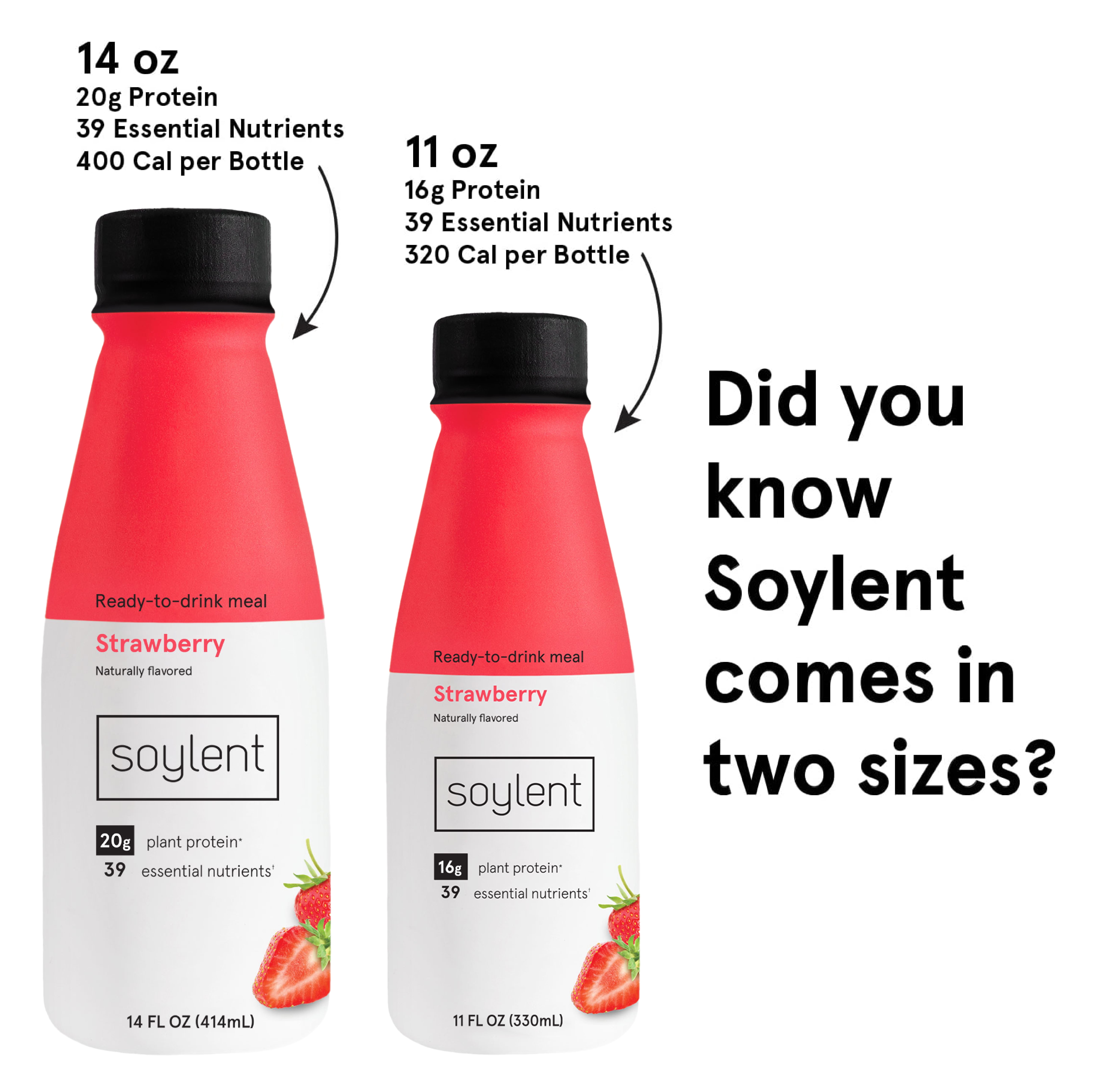 Soylent Plant Protein Meal Replacement Shake, Strawberry, 11 fl oz, 4ct
