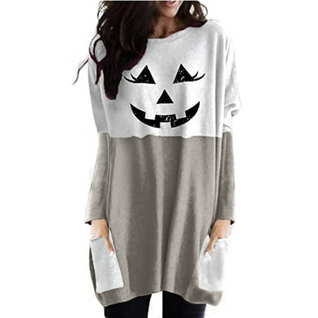 

Inkach Womens Halloween Lantern Ghost Pumpkin Shirt Face Costume Long Sleeve Tops
